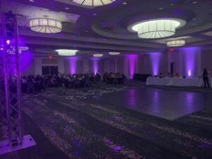 purple wedding reception lighting